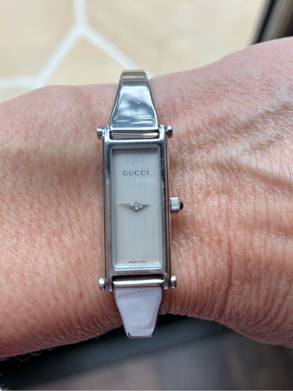 Gucci Silver Rectangular Bangle Watch